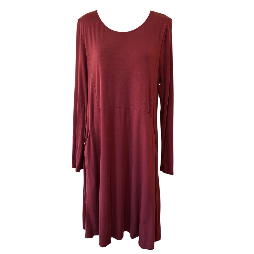 Garnet Hill Everyday A-Line Knit Trapeze Dress Brick Red Size XL Long Sleeve